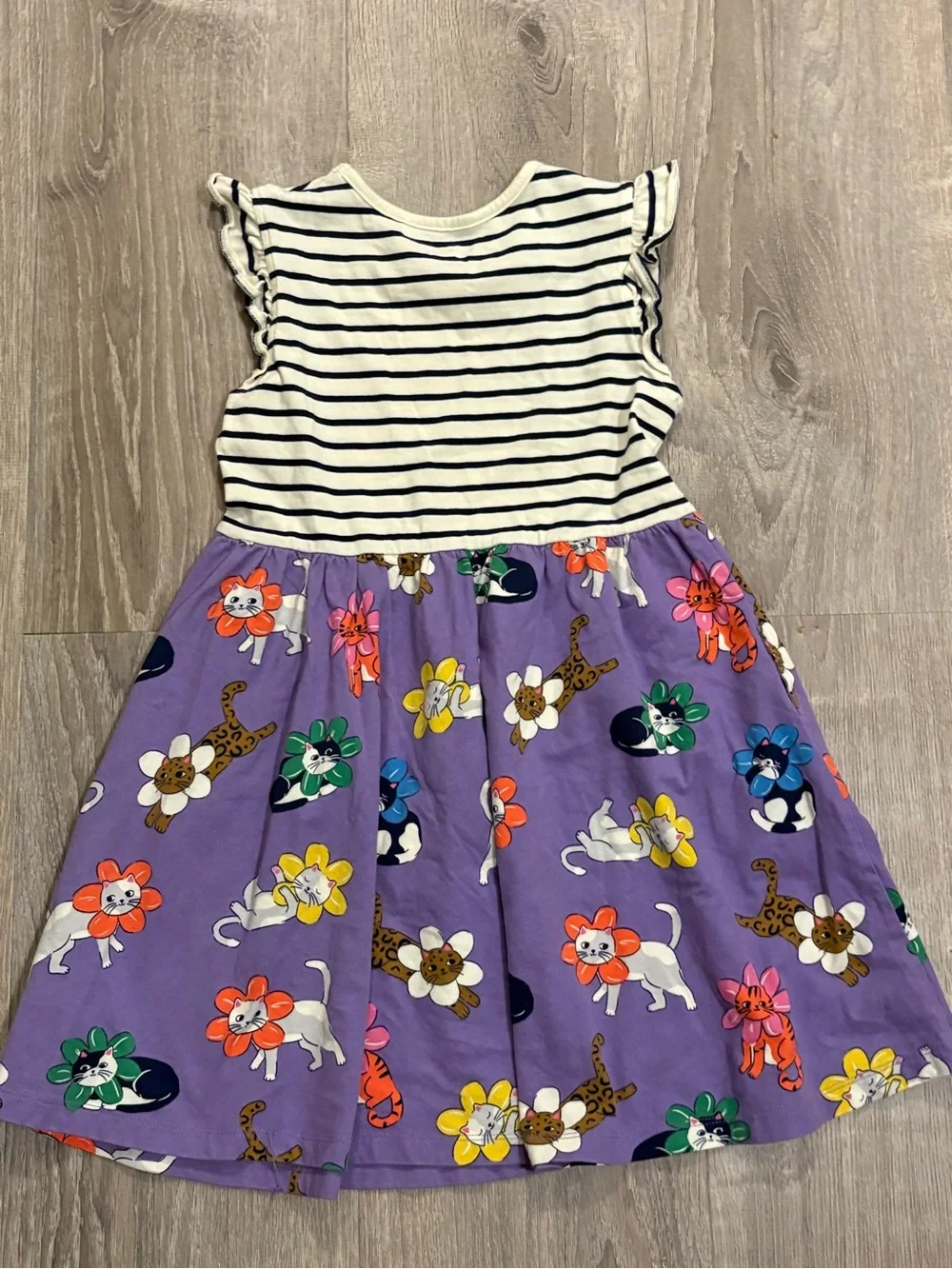 Boden Purple Floral Cat Print Striped Tank Dress for Kids